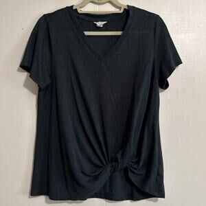 CASLON T-Shirt Womens M Dark teal V Neck Knotted Short Sleeve Casual
